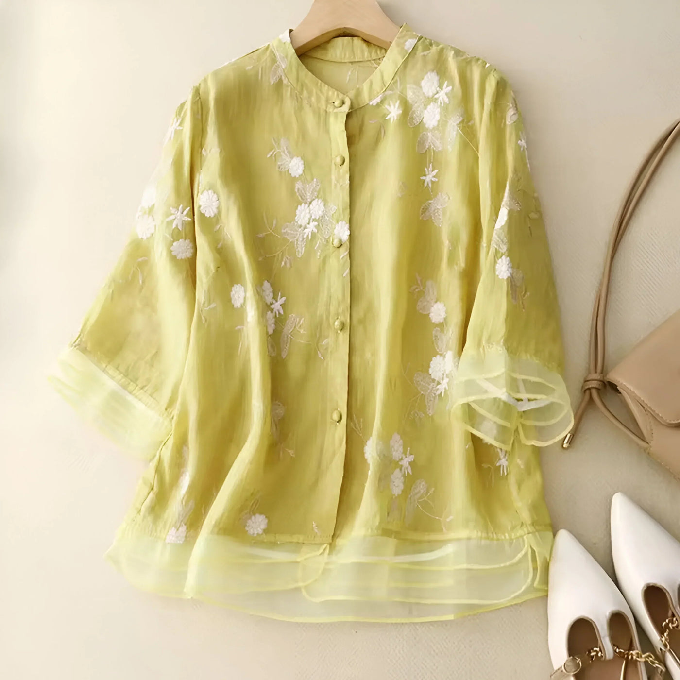 Emily | Cotton Top with Embroidered Flowers